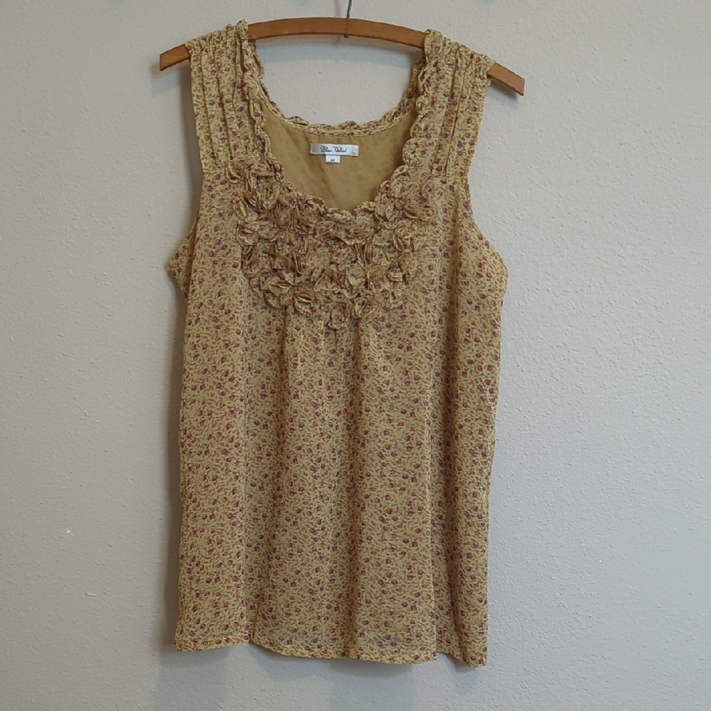 "Blue Velvet" Mustard Yellow Ruffled Sleeveless Blouse